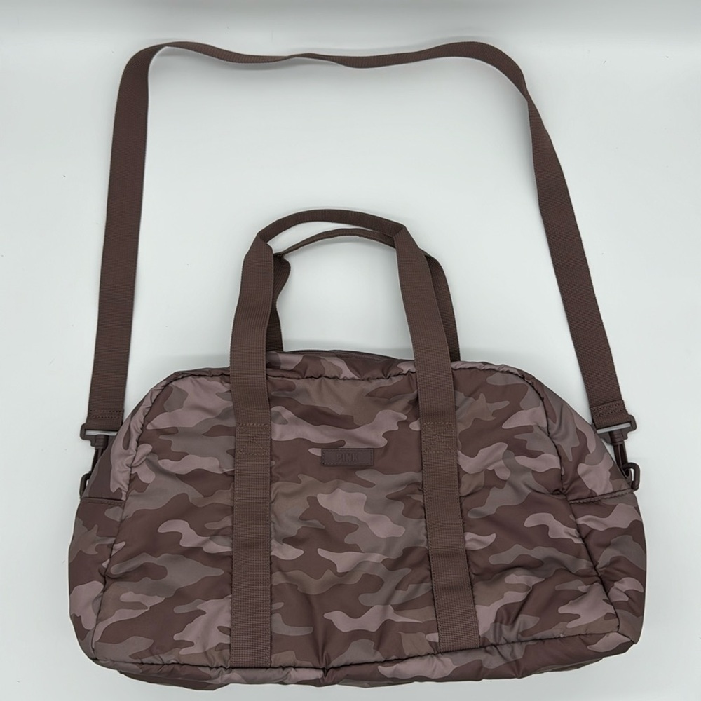 Victoria’s Secret “Pink” Camo Mini Duffle Bag Padded Lined Peppercorn‎ Brown
